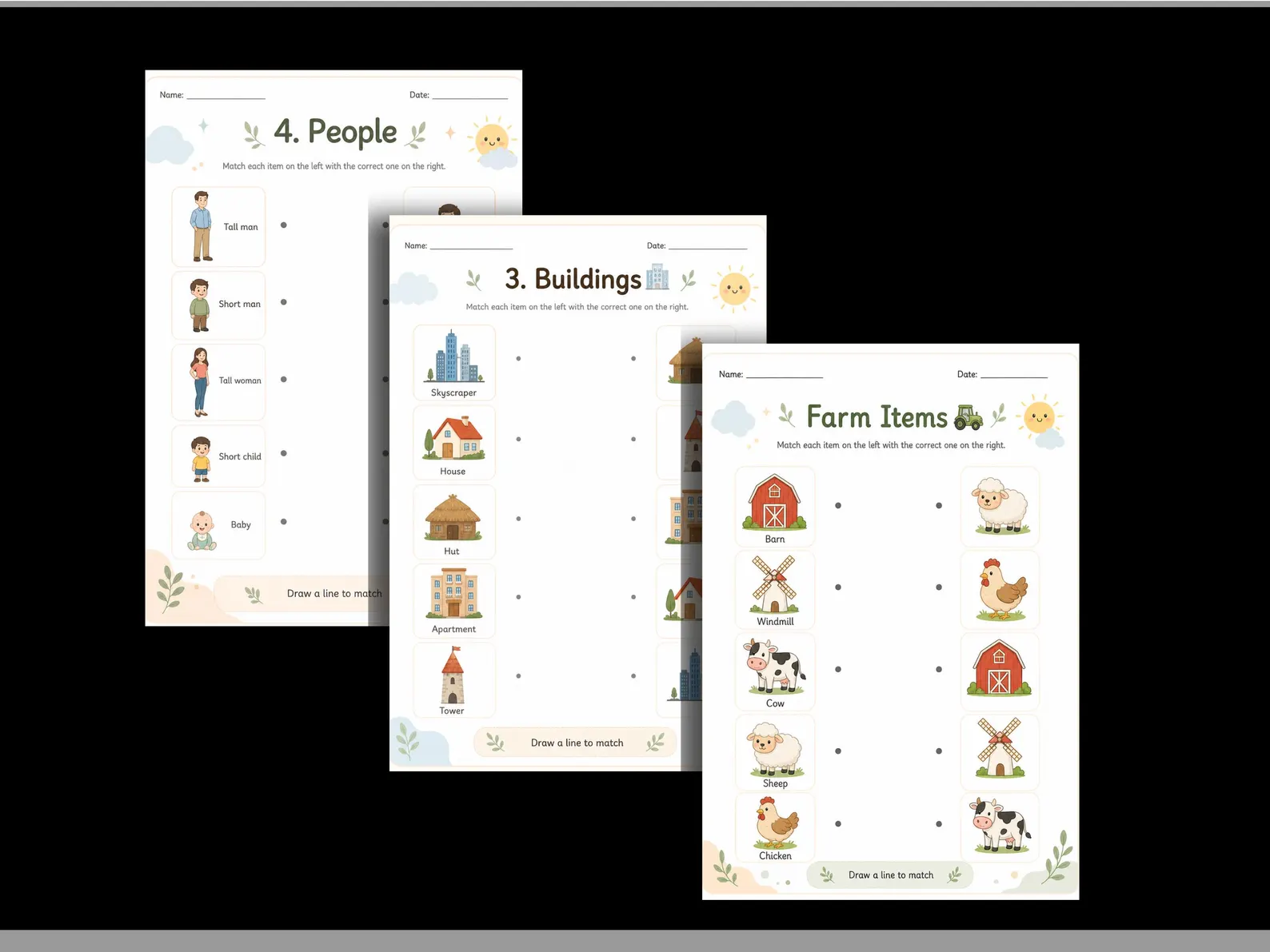CuteLearner printable Printable Matching Worksheets, Kindergarten Learning Activity, Match the Picture, Educational Pages, Homeschool , Busy book, 40+ PDF — Mat — preview 7